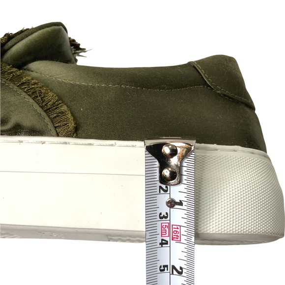 J/SLIDES Genuine Leather Olive Azzura Satin Bow Platform Slip On Sneakers Sz 7 - Picture 9 of 10